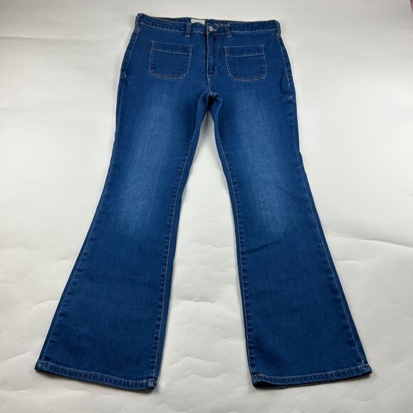 PILCRO Blue Stretch Denim Patch Pocket Flare Jeans 32